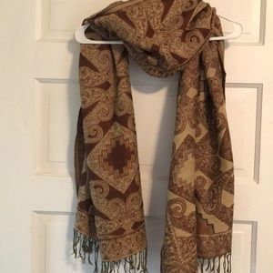 Brown and gold paisley detail shawl/scarf
